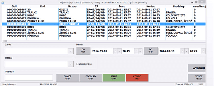 Zarządzanie produkcją - screen systemu